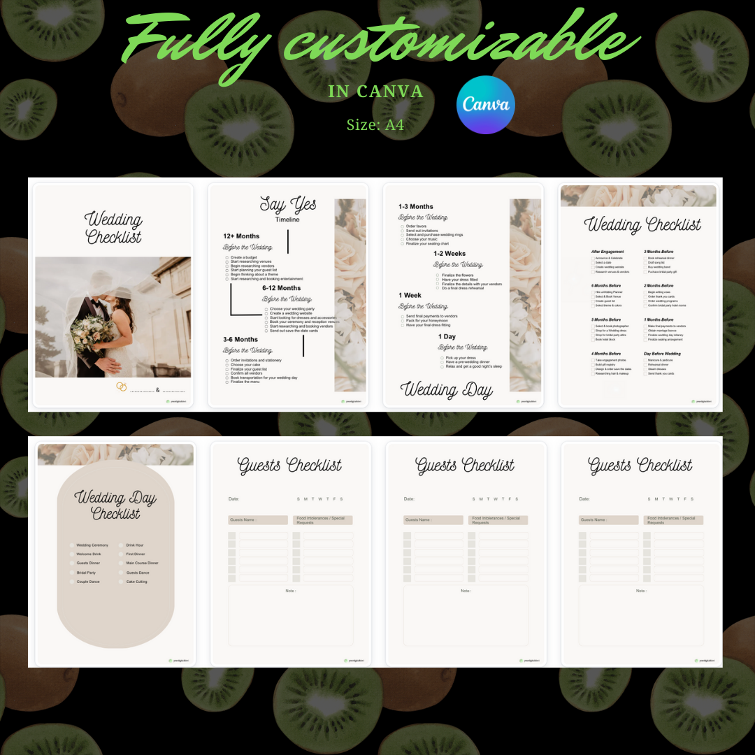 WEDDING CHECKLIST - Wedding Printable Checklist - Fully Customizable