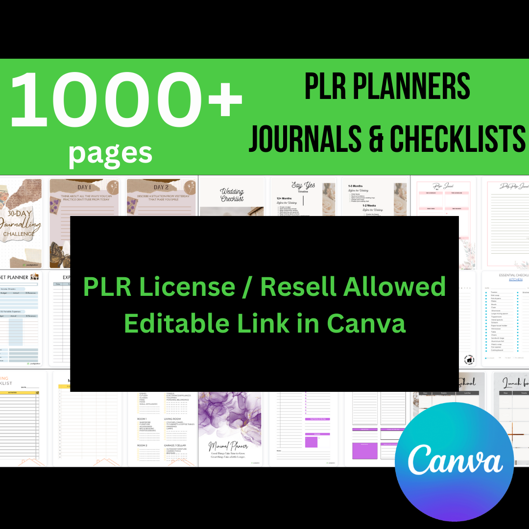 1000+ PAGES PLR PLANNERS, JOURNALS & CHECKLISTS w/ Resell Rights