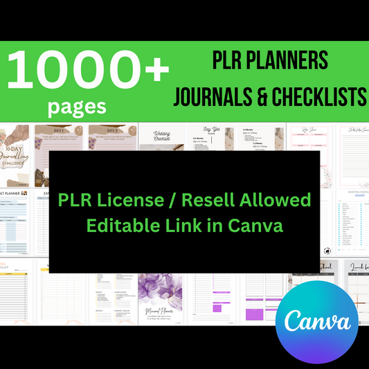 1000+ PAGES PLR PLANNERS, JOURNALS & CHECKLISTS w/ Resell Rights