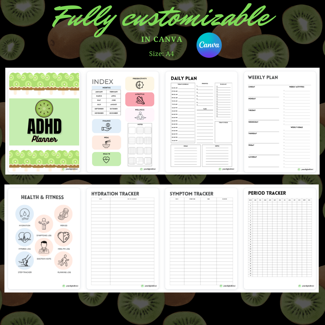 ADHD PRINTABLE PLANNER - The Ultimate Tool for Effective Planning - Wellness & Financial Trackers, Action Plans, Productivity Planners