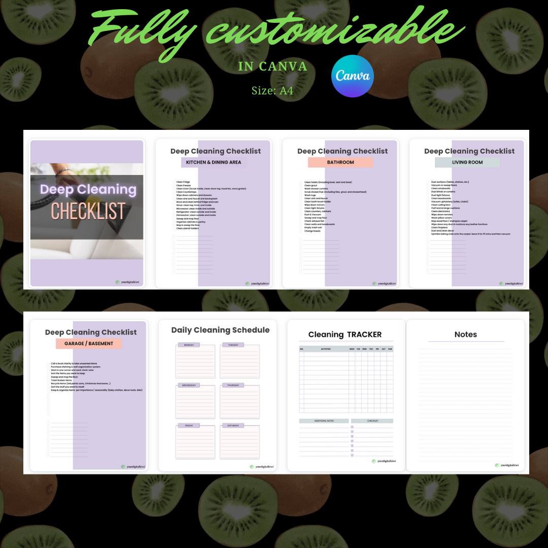 CLEANING CHECKLIST BUNDLE - 4 ESSENTIAL PRINTABLE TEMPLATES BUNDLE: Streamline Your Life with Ease!