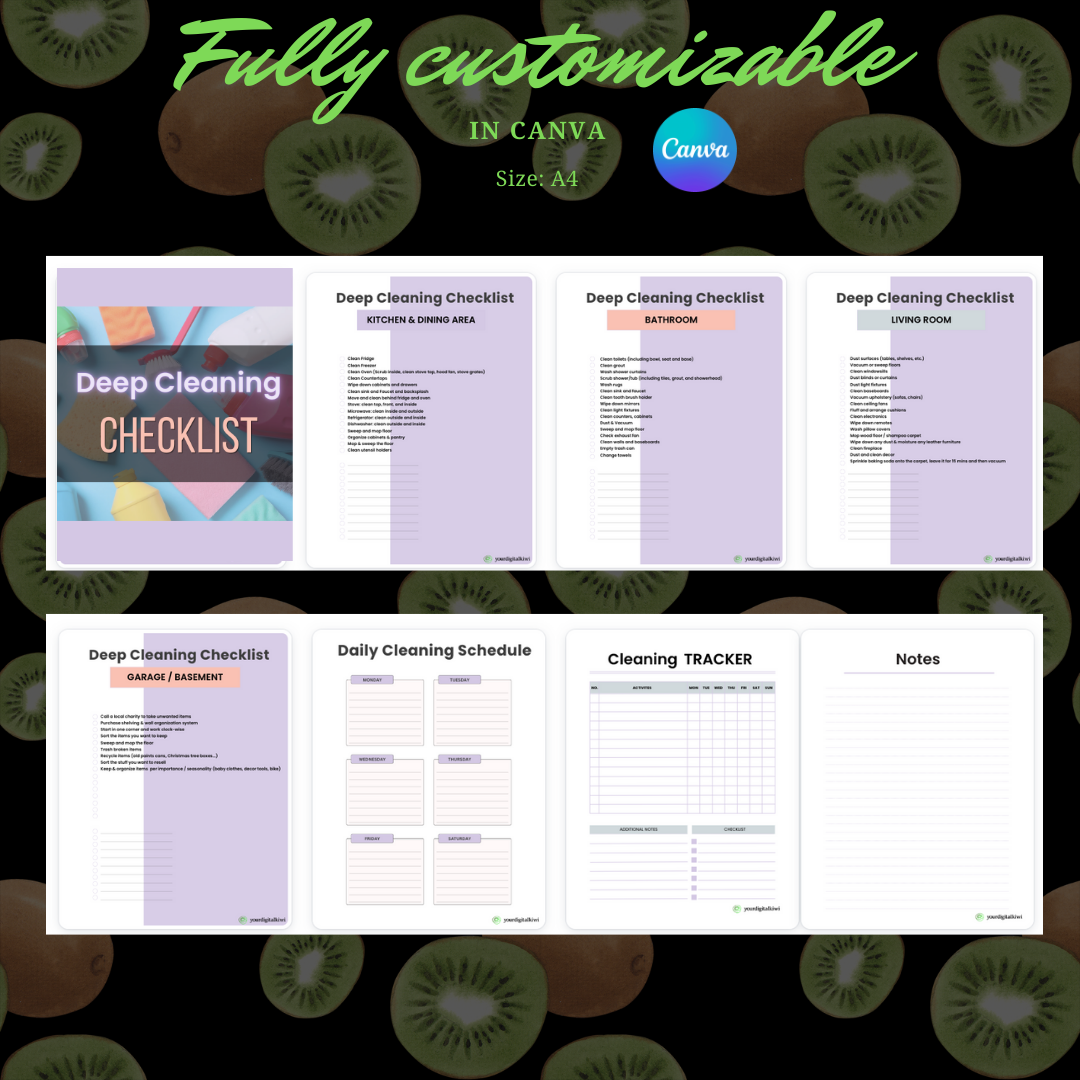 EDITABLE DEEP CLEANING CHECKLIST - Deep Cleaning Printable Checklist - Fully Customizable