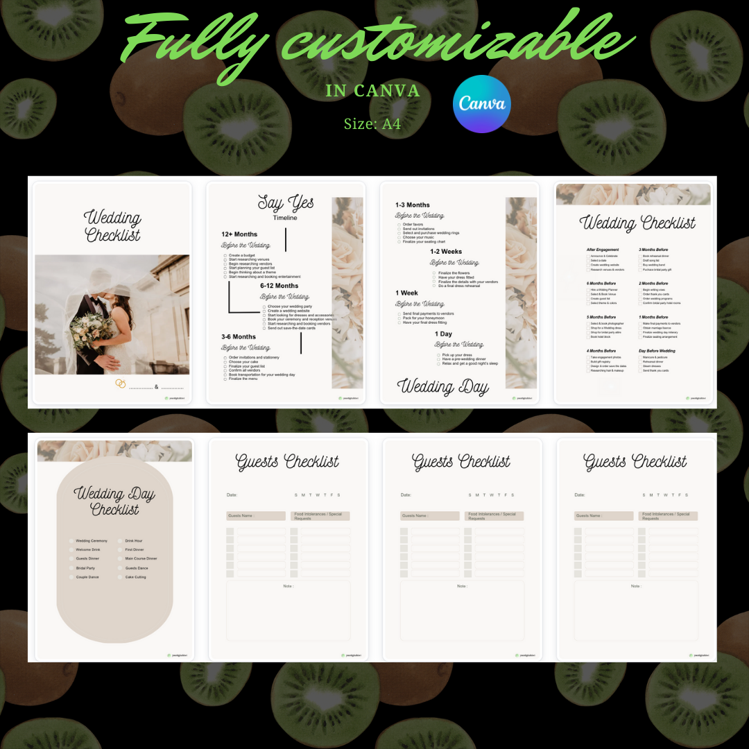 WEDDING CHECKLIST -  Wedding Printable Checklist - Fully Customizable